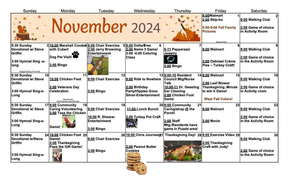 November 2024 Activities Calendar